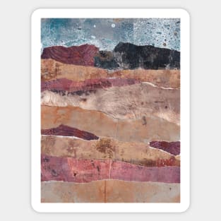Abstract landscape with mountains and sky, red rock, mixed media collage Sticker